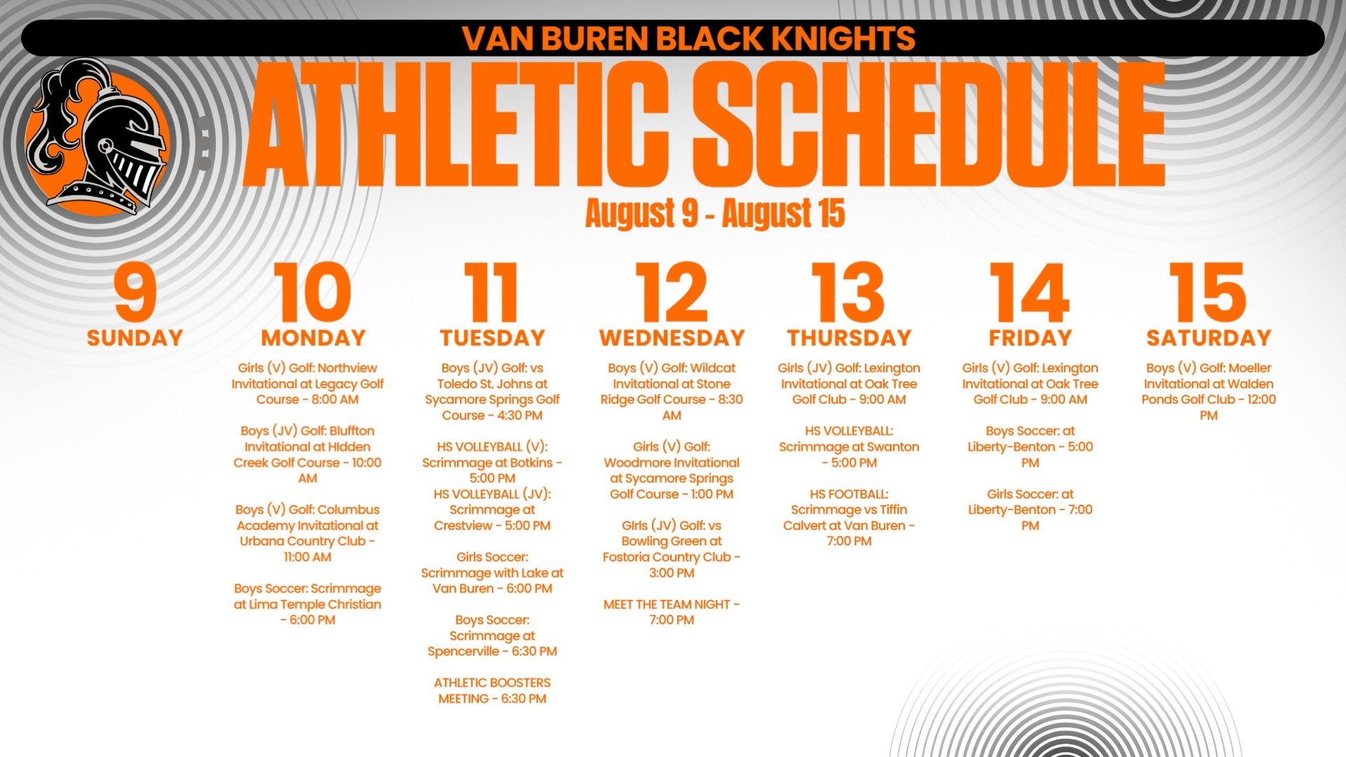 Slide 1 - Van Buren Athletic Events 8/9 - 8/15