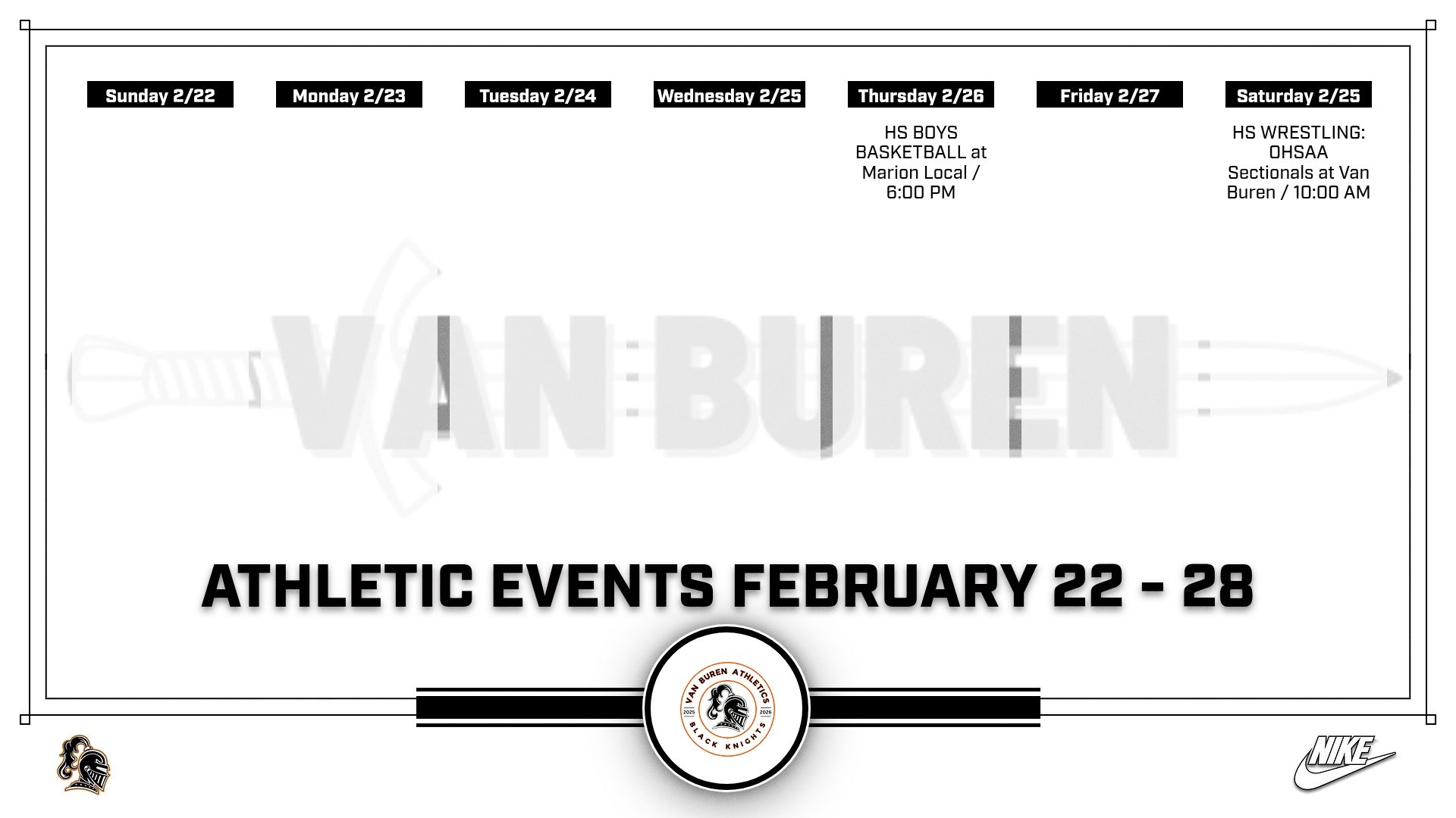 Slide 1 - Athletic Events 2/22 - 2/28