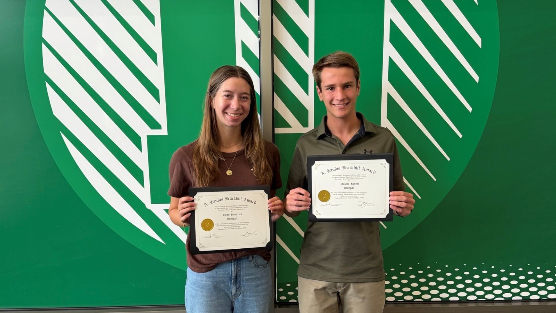 Slide 1 - Congratulations Emily Slobozien & Caiden Karpel on being Donegal's A. Landis Brackbill Scholar-Athlete Nominees. 