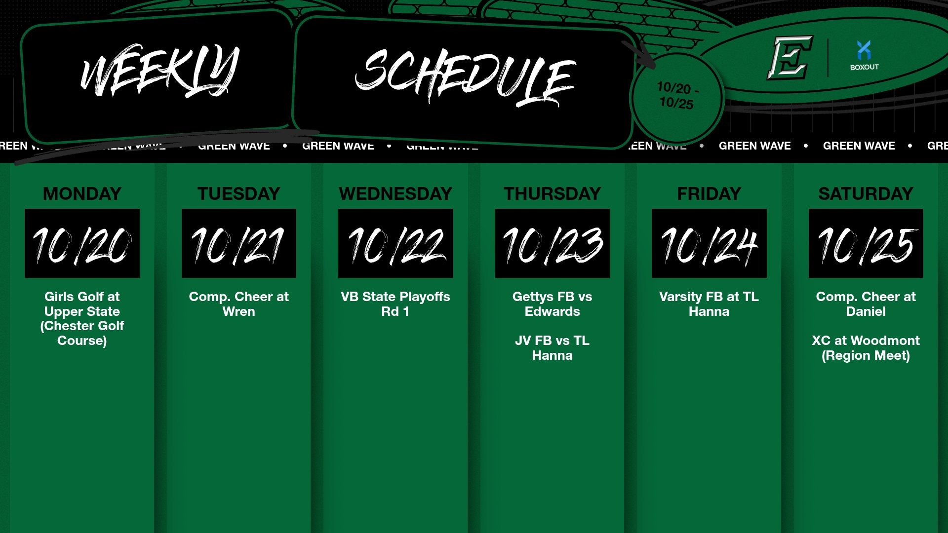 Slide 1 - Green Wave week ahead 10/20 - 10/25