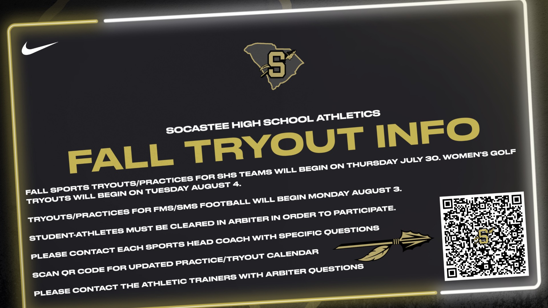 Slide 0 - Fall 2026 Tryouts & Practices Begin July 30 - August 4 - Check for Updated Info!