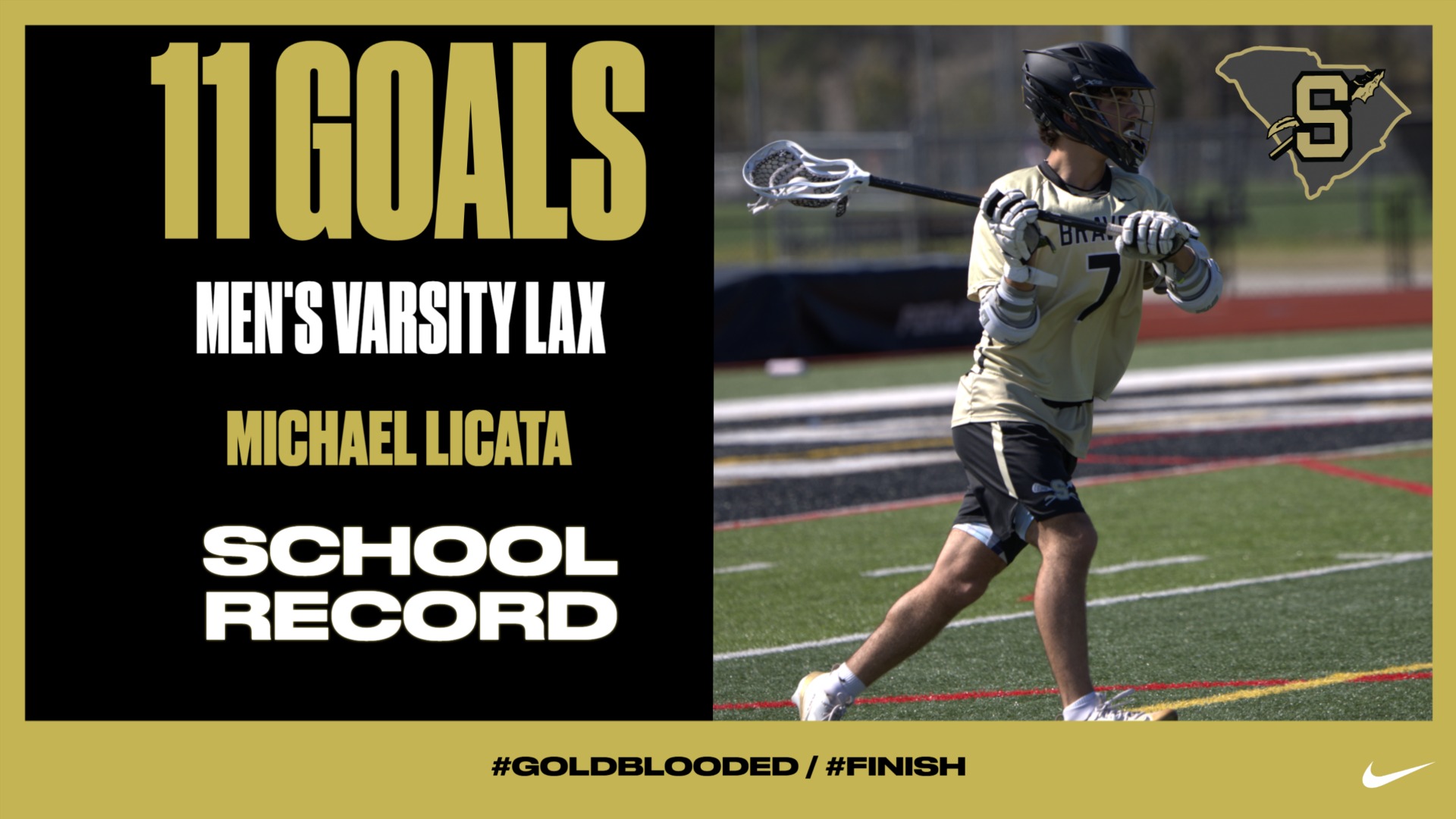 Slide 0 - Michael Licata Breaks Men's LAX Goals in a Game Record vs Waccamaw