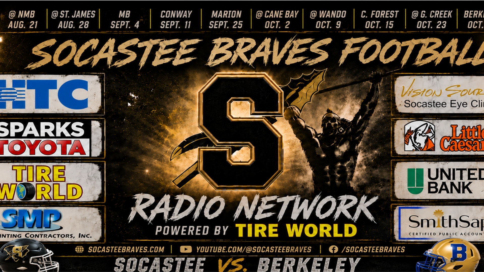 Slide 6 - Listen to the Socastee Braves Football Radio Network vs Berkeley 10/30/26