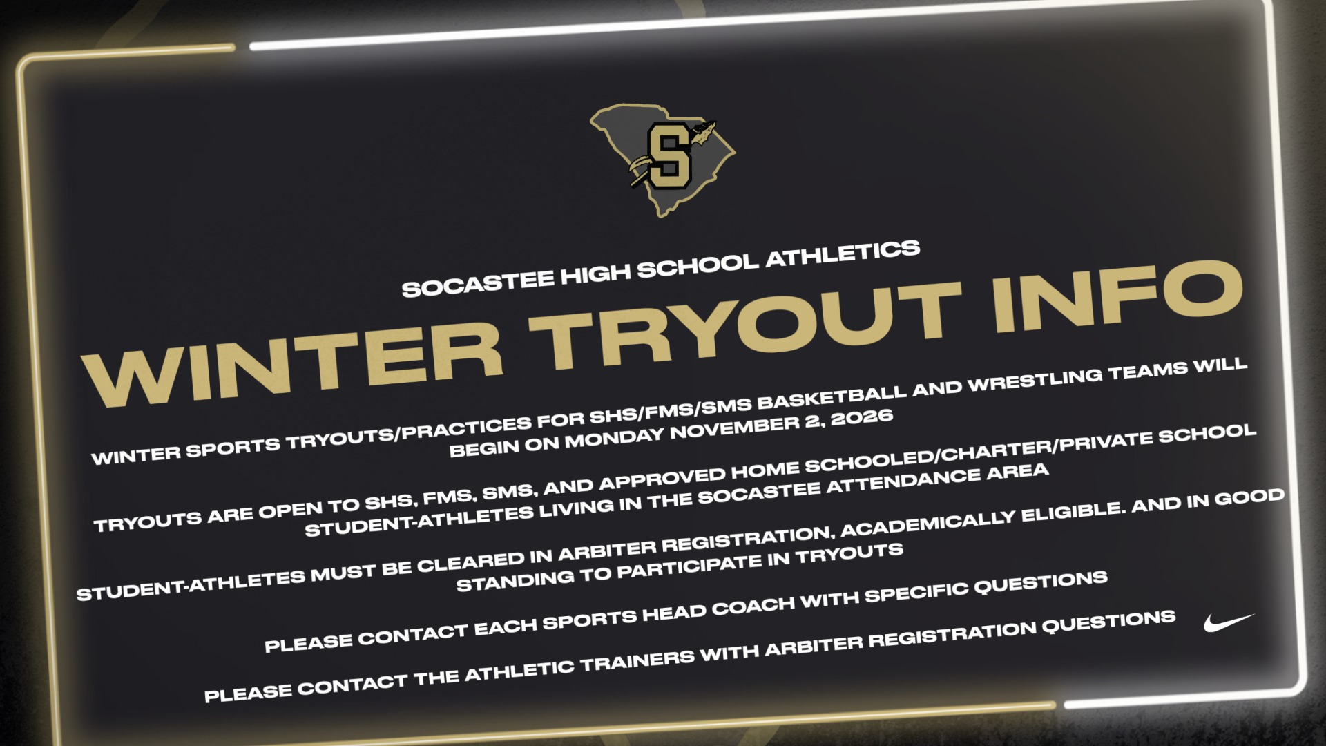 Slide 0 - 2026-2027 Winter Tryouts Begin Monday November 2