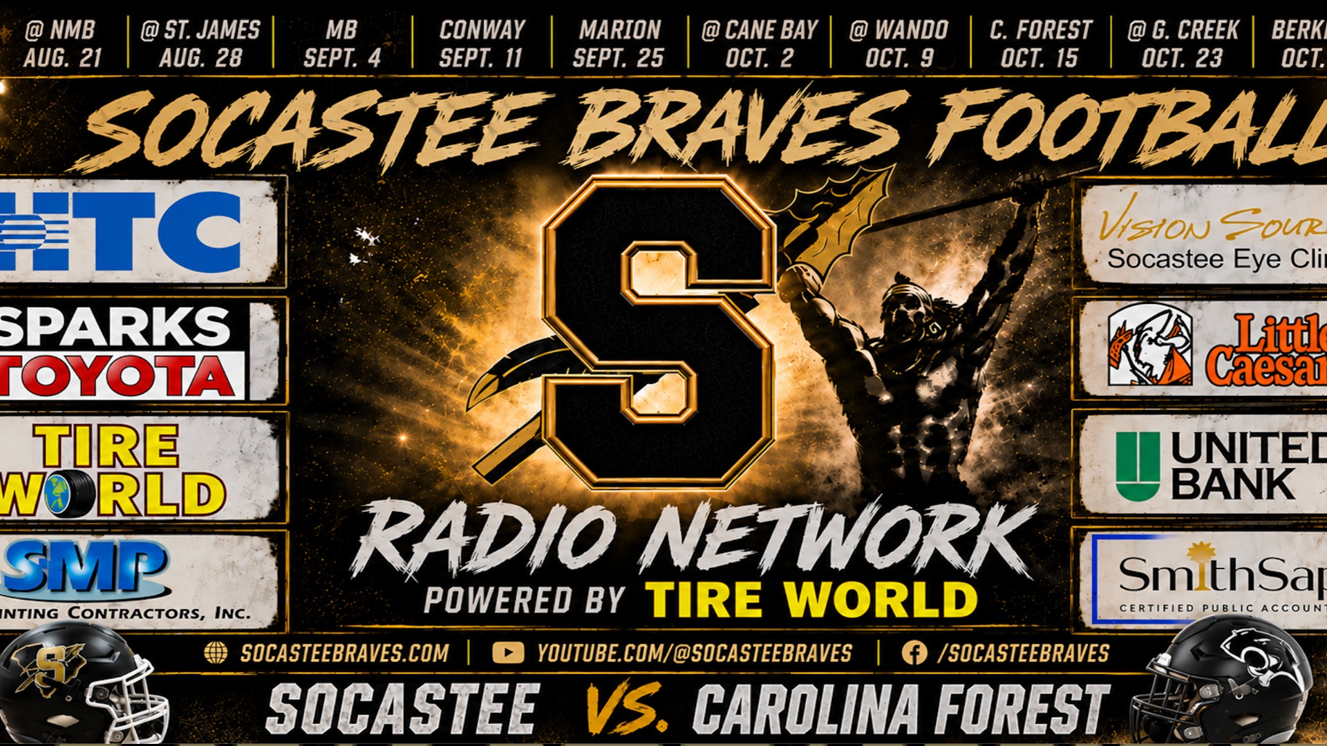 Slide 6 - Listen to the Socastee Braves Football Radio Network vs Carolina Forest 10/15/26