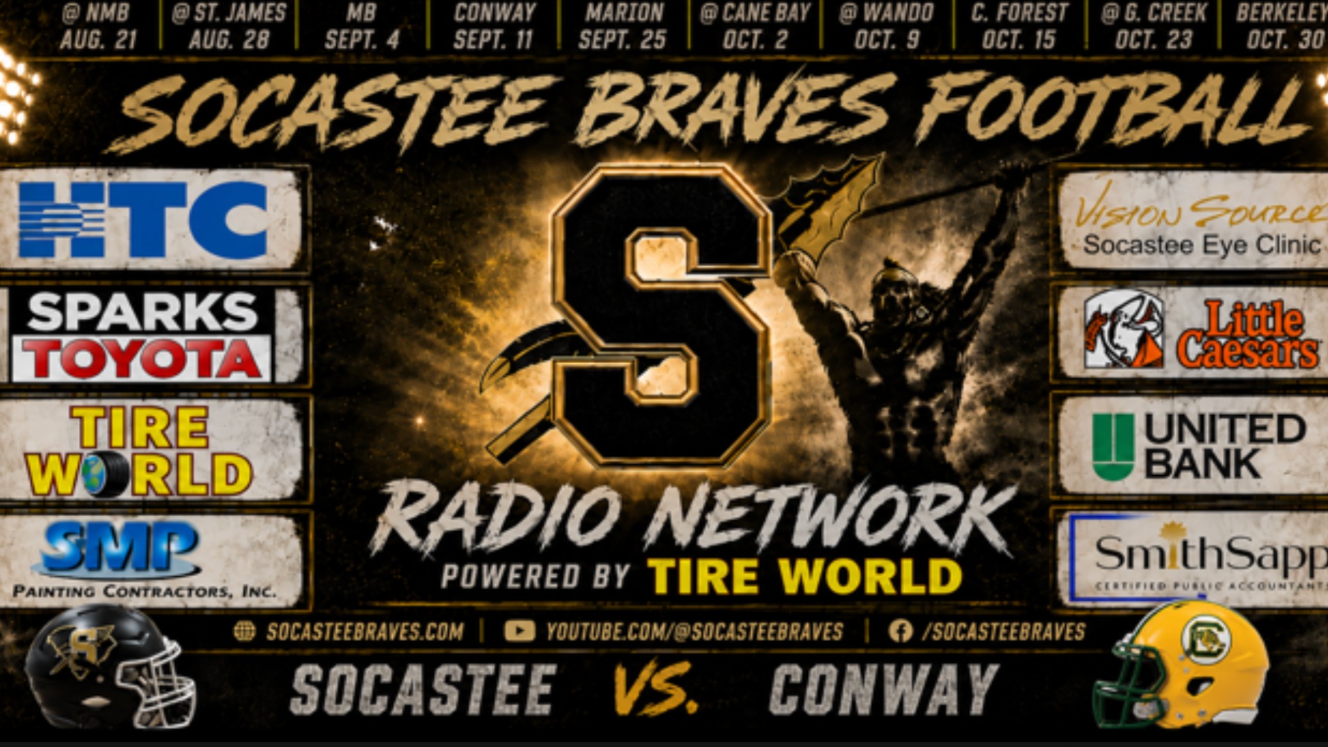 Slide 3 - Listen to the Socastee Braves Football Radio Network vs Conway 9/11/26