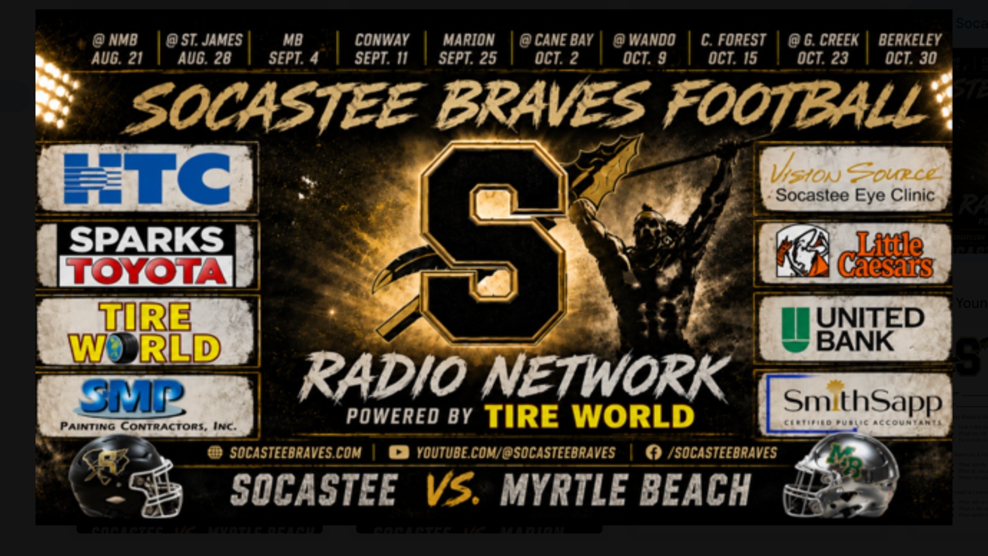 Slide 3 - Listen to the Socastee Braves Football Radio Network vs Myrtle Beach 9/4/26