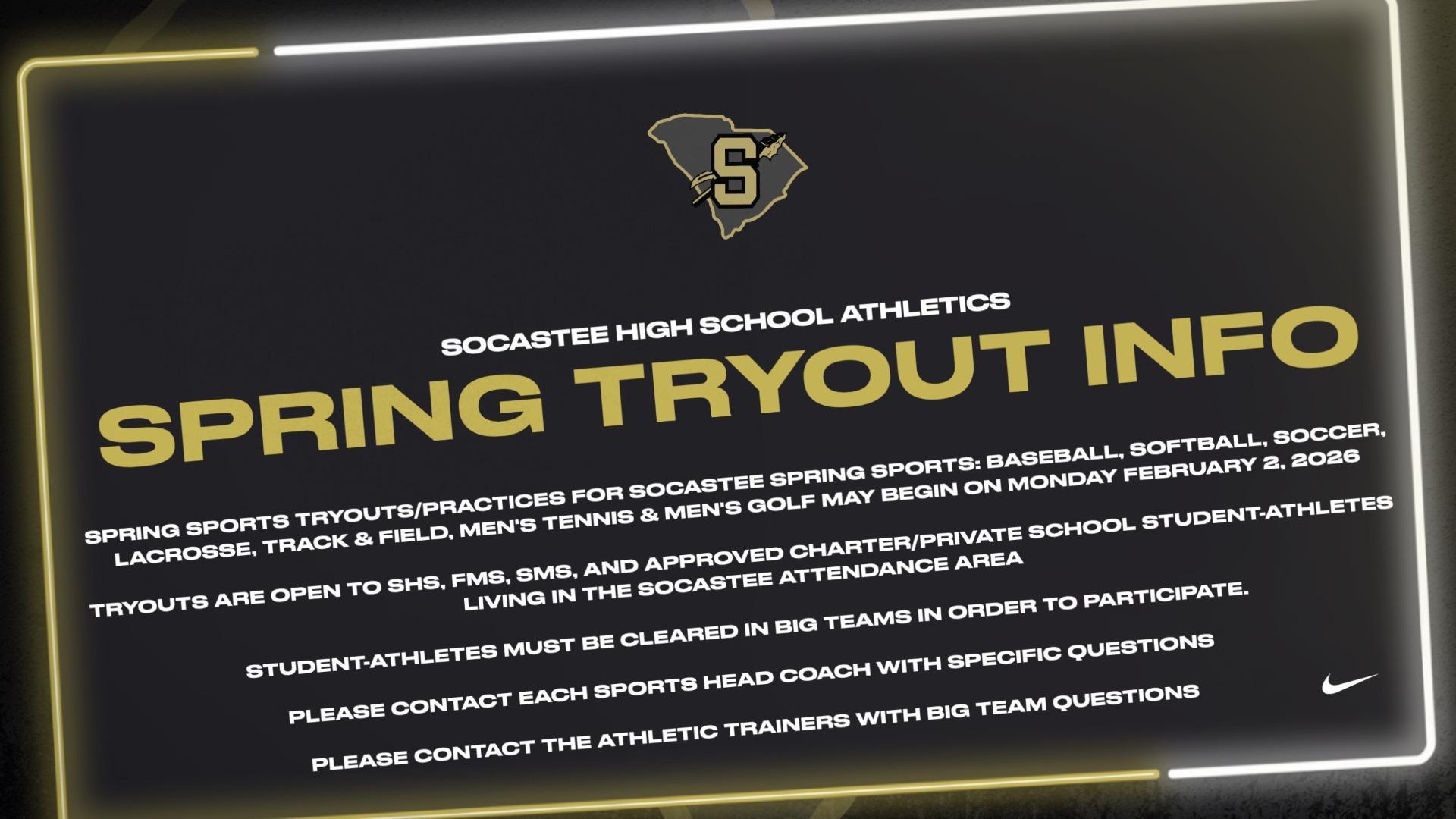 Slide 4 - Spring 2026 Tryouts Begin 2/2/26