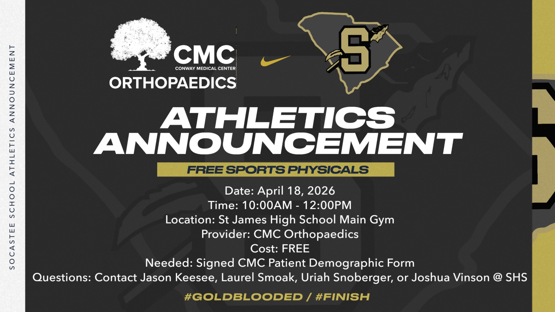 Slide 0 - 2026 Free CMC Physicals Saturday April 18 10-12 @ SJHS