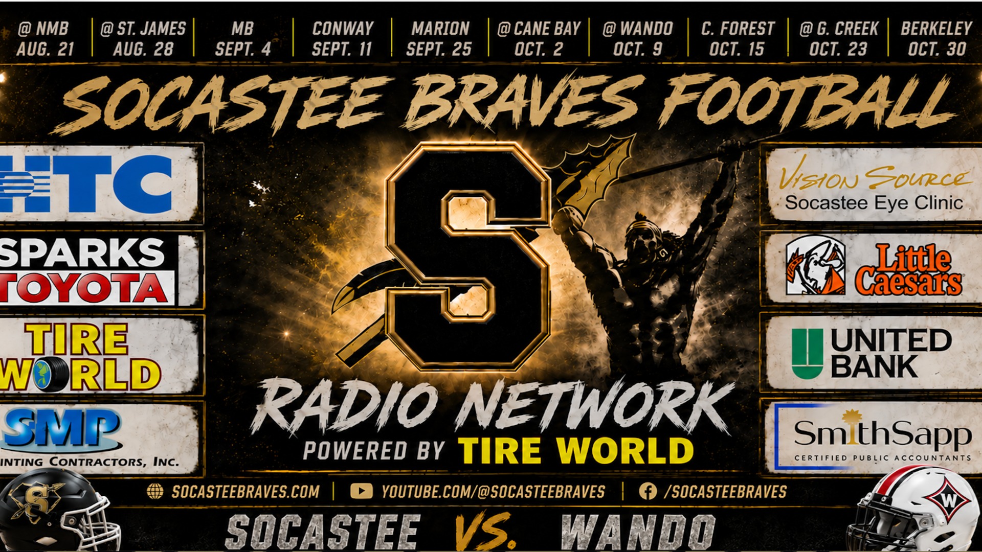 Slide 4 - Listen to the Socastee Braves Football Radio Network @ Wando 10/9/26
