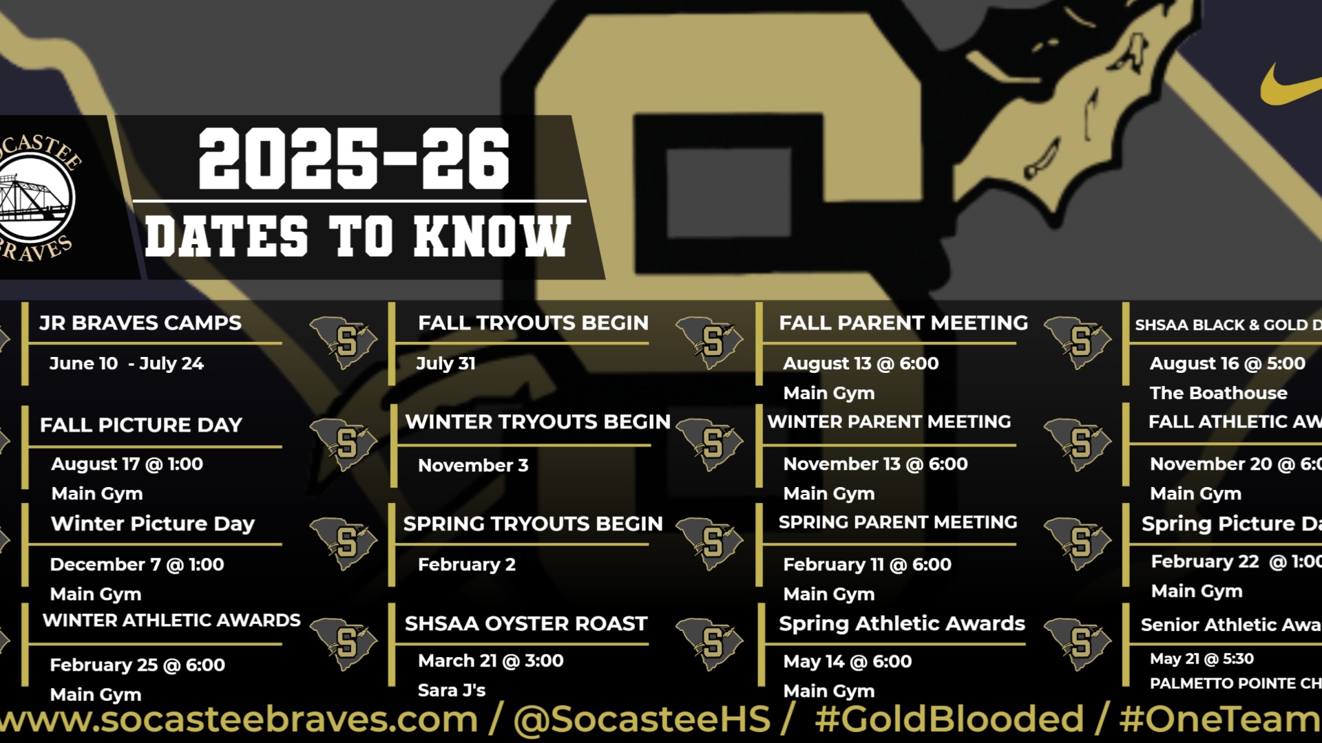 Slide 0 - 2025-2o26 Dates to Know for Socastee Athletics