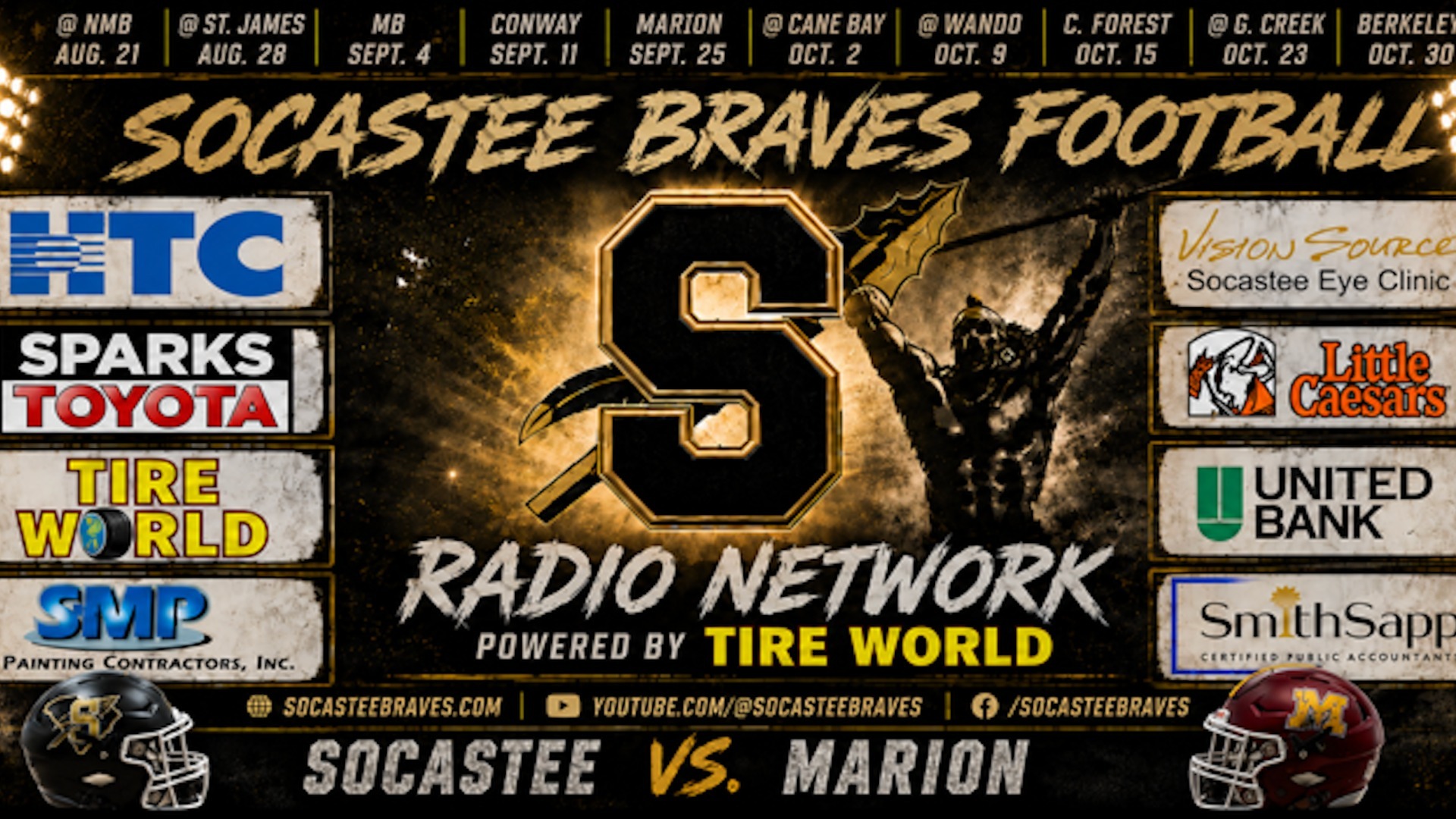 Slide 3 - Listen to the Socastee Braves Football Radio Network vs Marion 9/25/26