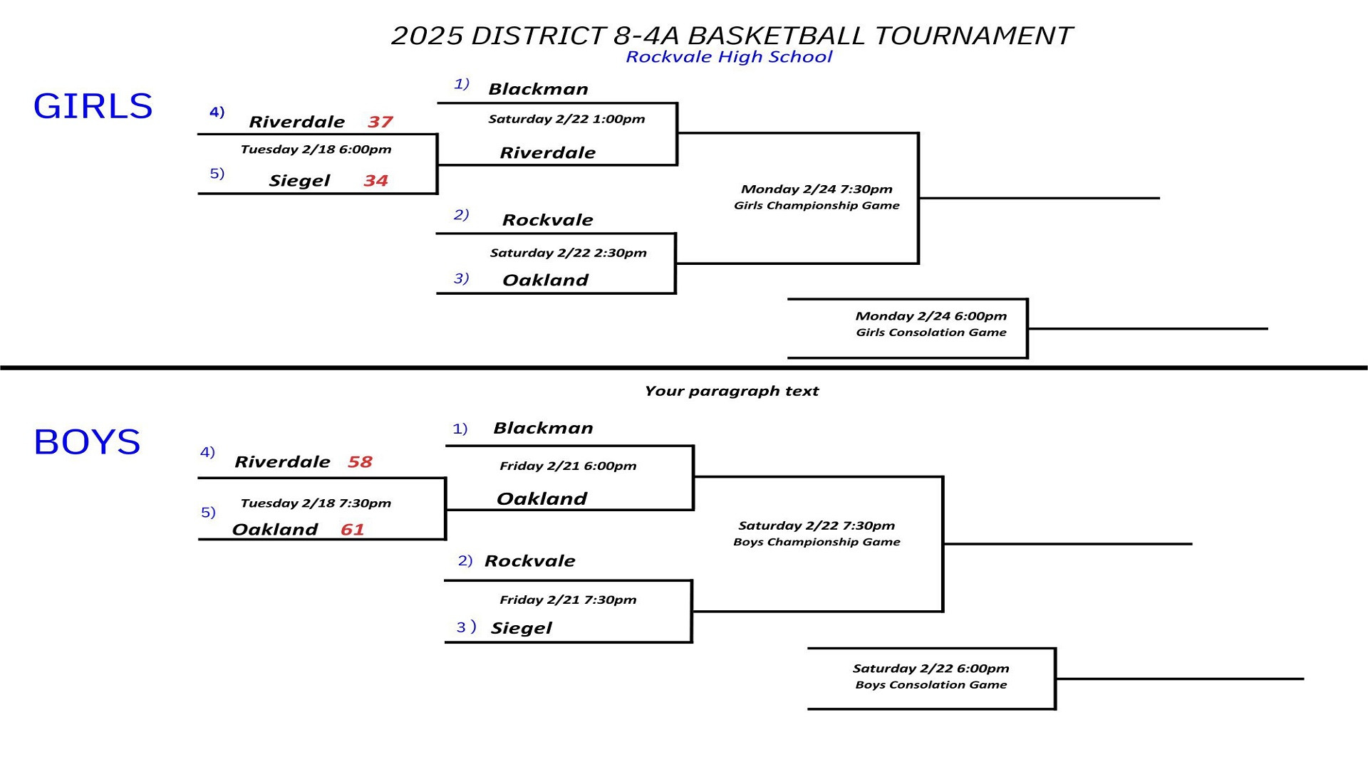 Slide 1 - Gametimes for Tuesday night have been moved up to 5:00pm and 6:30pm