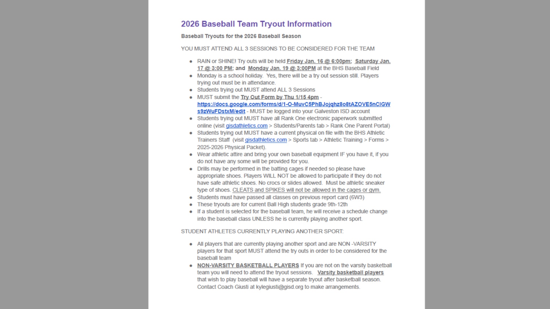 Slide 0 - Baseball Tryout Information