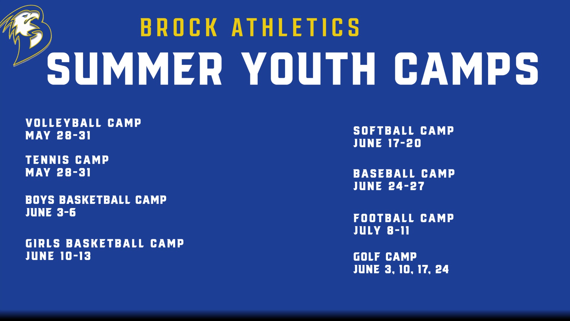 Slide 0 - 2024  Summer Youth Camp Dates