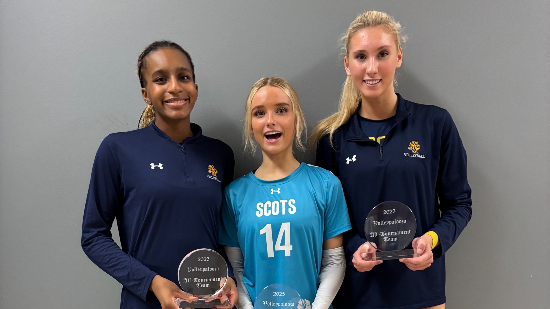Slide 2 - Scots Varsity Volleyball Players Selected to Volleypalooza All-Tournament Team - Brooklyn Bailey, Senior Captain Gigi Whann, and Sarah Floyd
