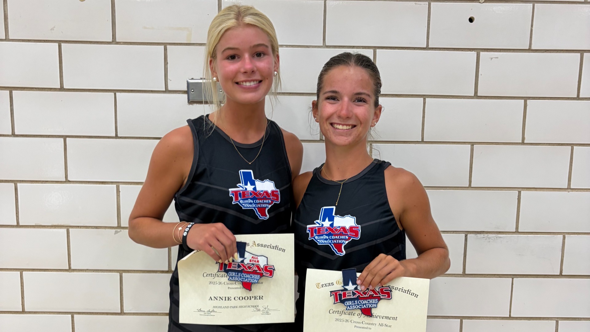 Slide 1 - Congratulations to Senior Annie Cooper and Senior Captain Ryan Sontag - Texas Girls Coaches Association 5A/6A Cross Country All-Stars