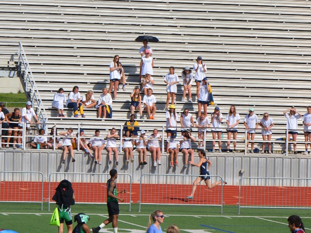 2019 District 11-5A Meet - Teammates Cheering for Junior Margaret Chambless - 4 x 400 M Relay