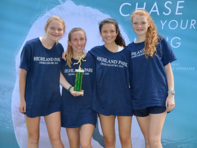 2019 Greenhill Relays - Junior Paityn Soucy, Sophomore Lily Baumgartner, and Senior Captains Annemarie Whalen and Gracyn Applegate