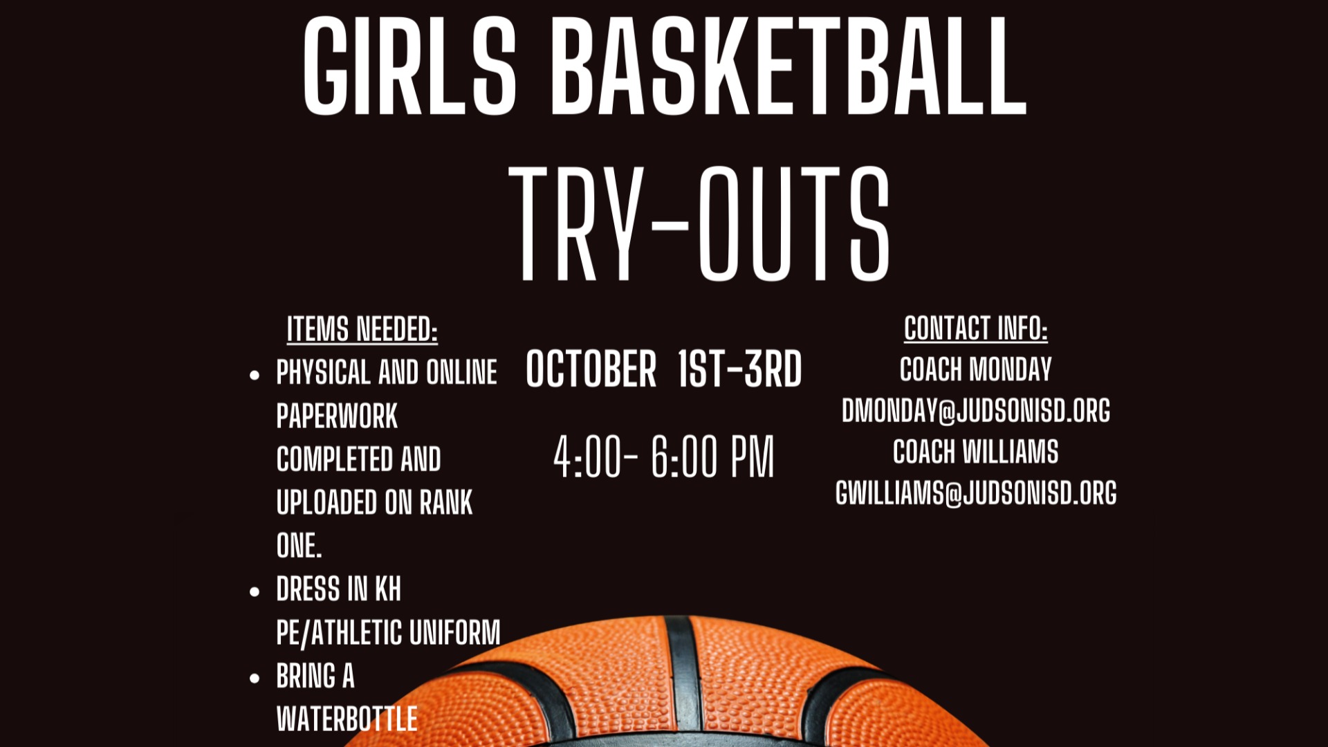 Slide 1 - girls basketball tryouts