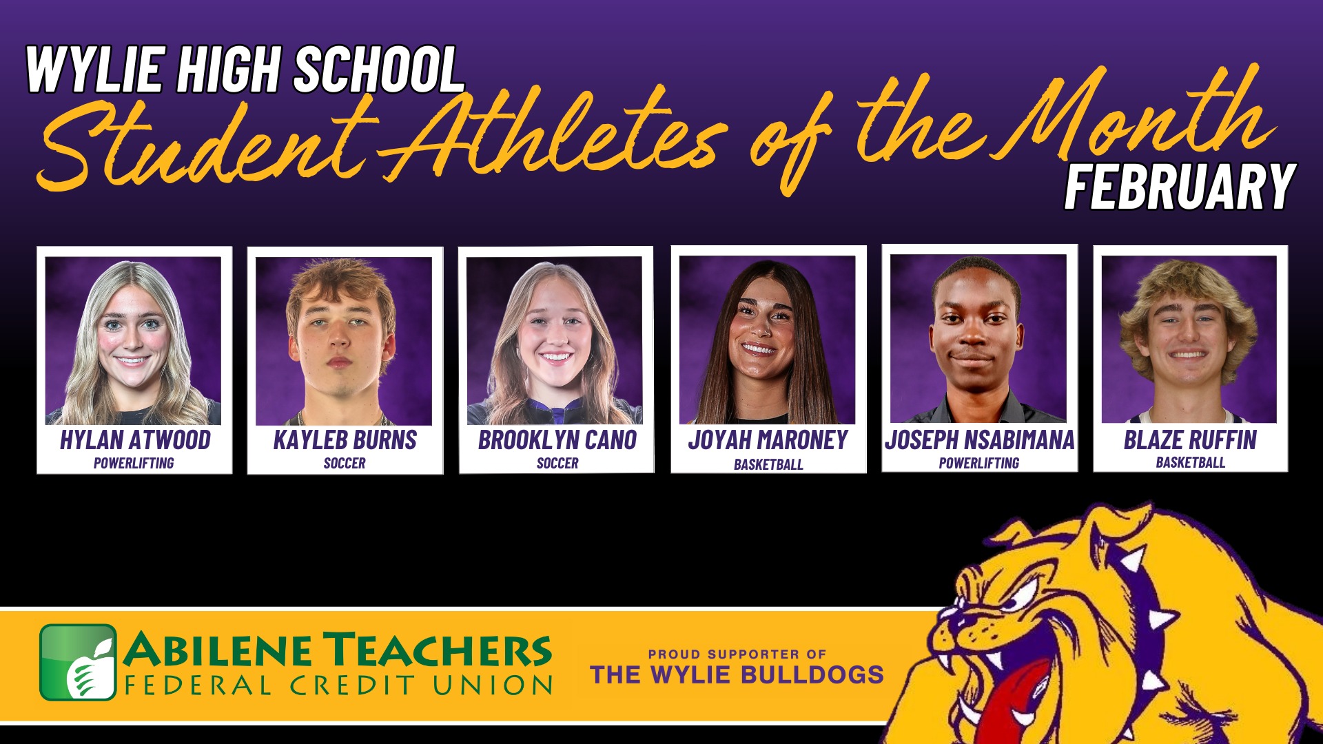 WYLIE ISD CONGRATULATES THE JANUARY 2026 STUDENT ATHLETES OF THE MONTH