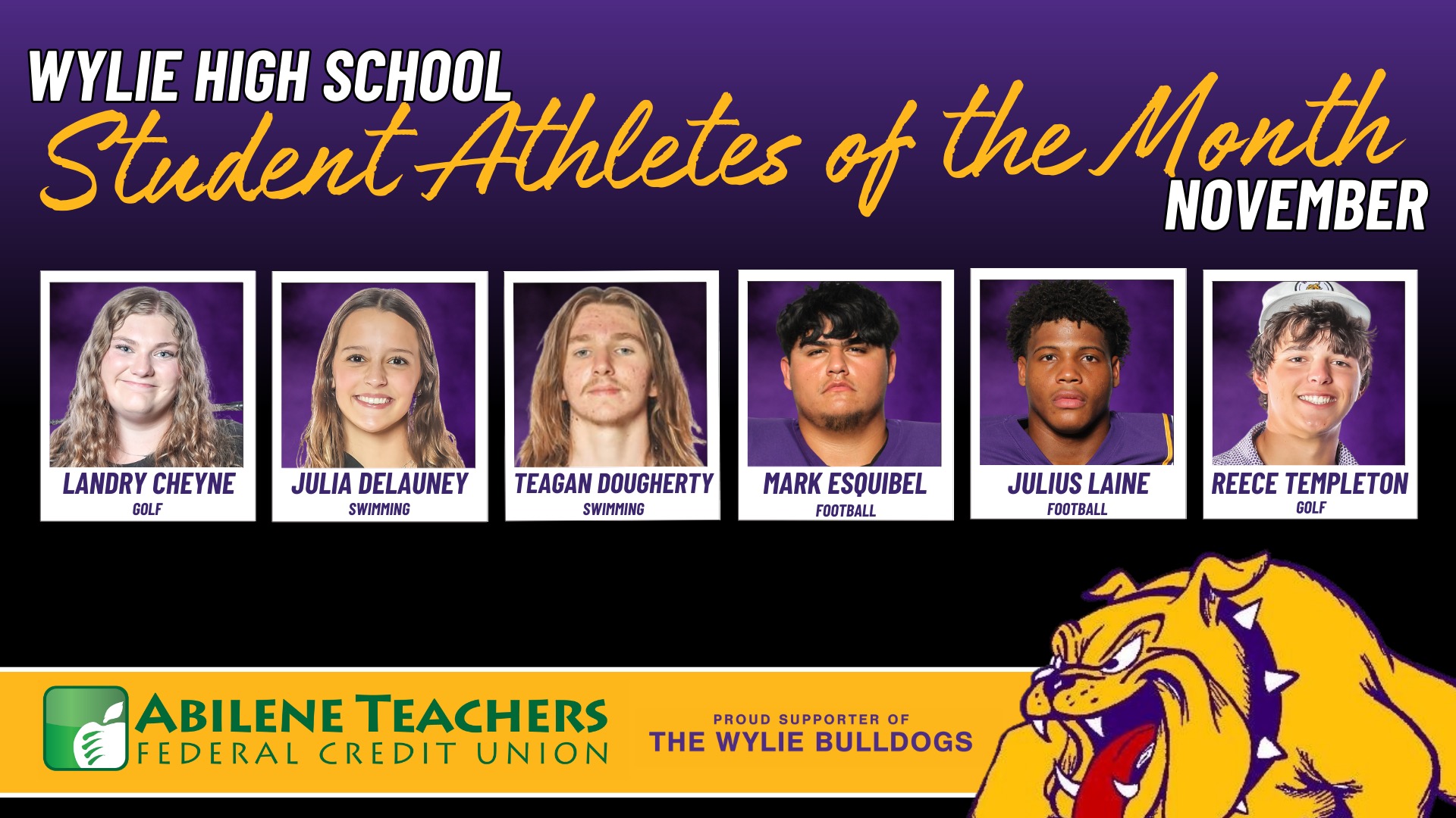 WYLIE ISD CONGRATULATES THE NOVEMBER 2025 STUDENT ATHLETES OF THE MONTH