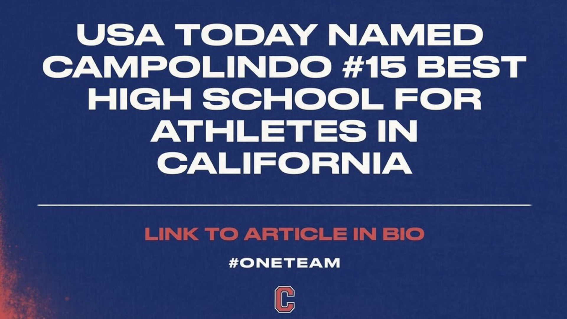 Slide 1 - For the second year in a row (‘25 and ‘26), Campo has made USA today’s top 25 list of High Schools for atheltes in California, coming in at 