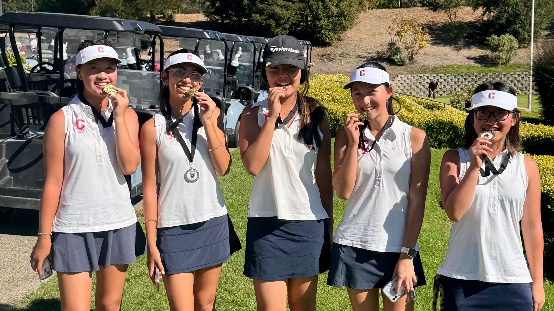 Slide 0 - 1st place at SPSV Girls Invitational Golf Tournament.  + Pearl Pahwa 2nd overall. (From left to right: Zoe Luu, Pearl Pahwa, Alina Wang, Sadie McClure, Bella Lan.
