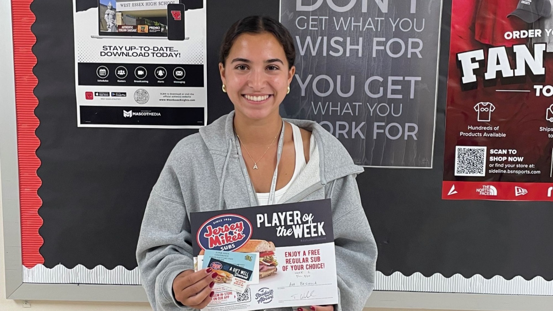 Slide 3 - Ava Brignola wins Player of the Week for Week 2 (9/15-9/19). She helped the Girls Soccer team go 3-0 over the week and scored 3 goals, while recording 2 assists!
