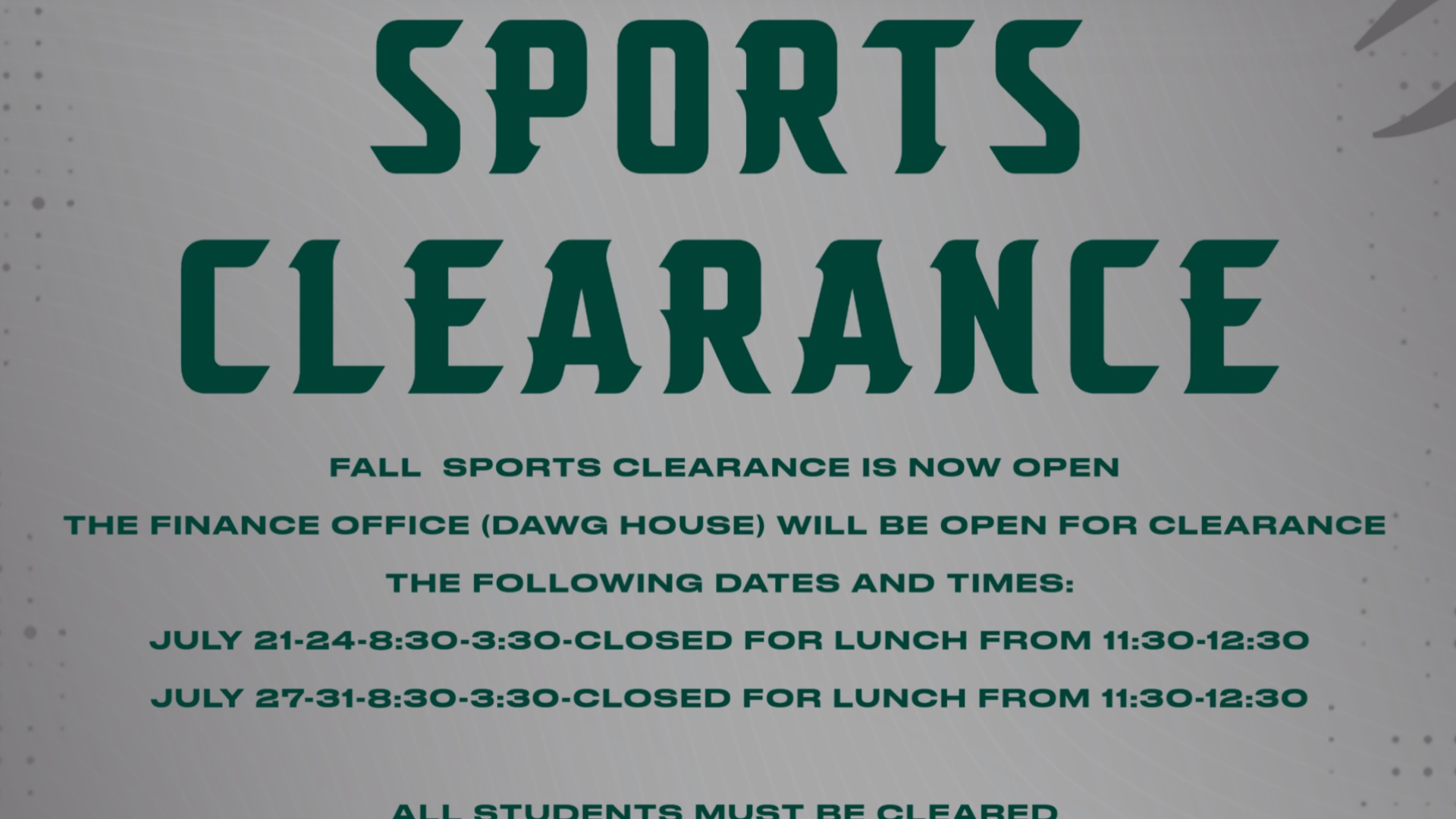 Slide 0 - Fall Sports Clearance is Open