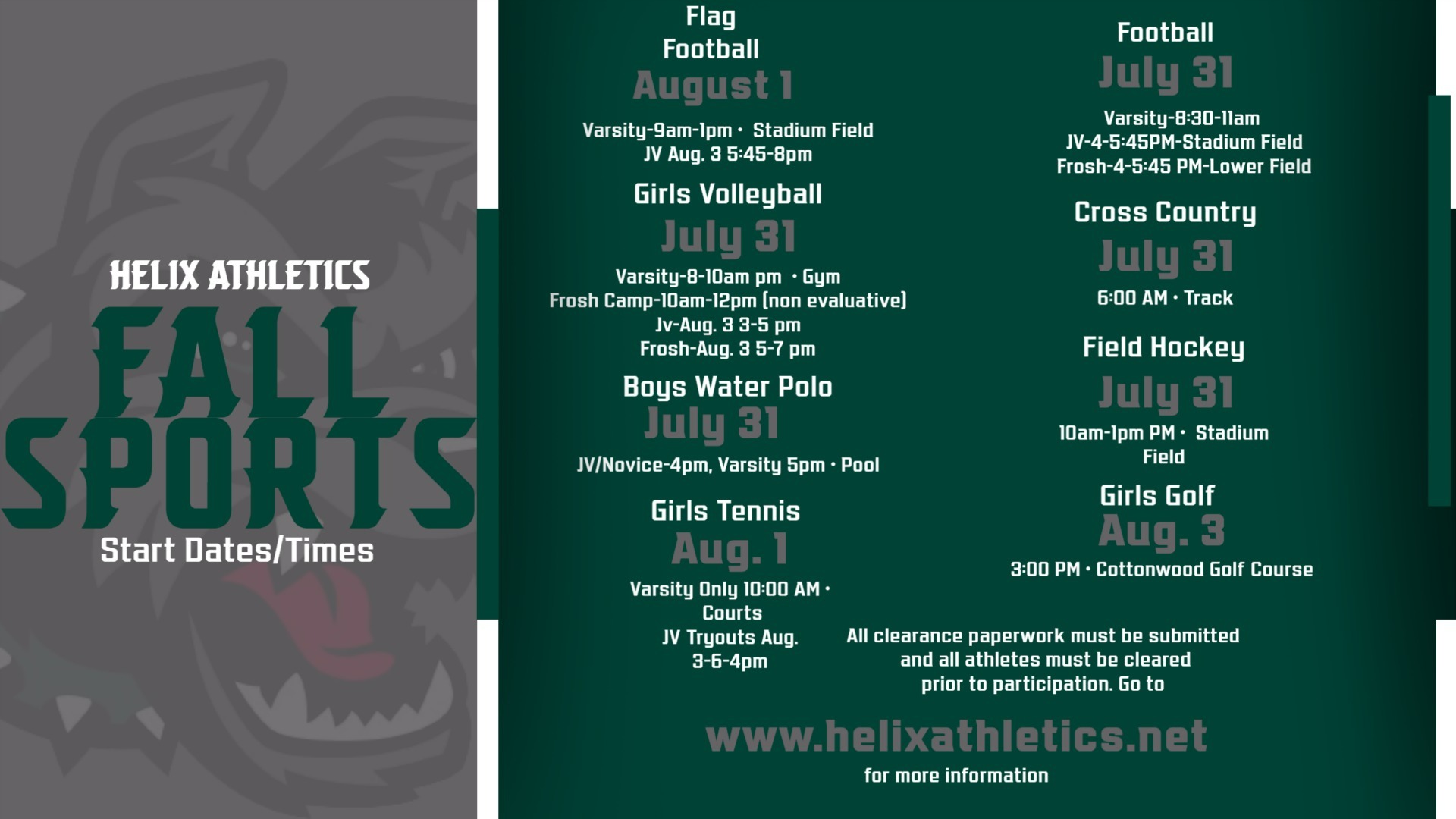 Slide 1 - Fall Sports Start July 31