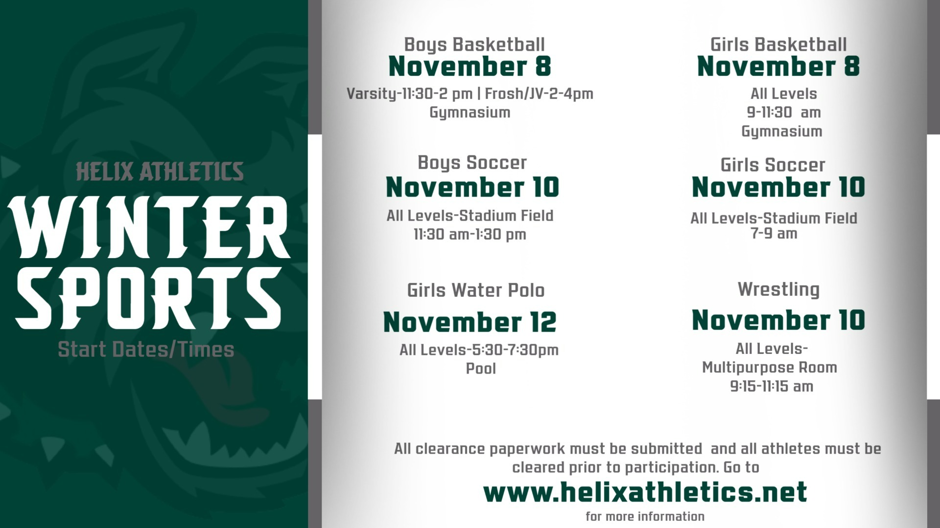 Slide 2 - Winter Sports Tryout Times