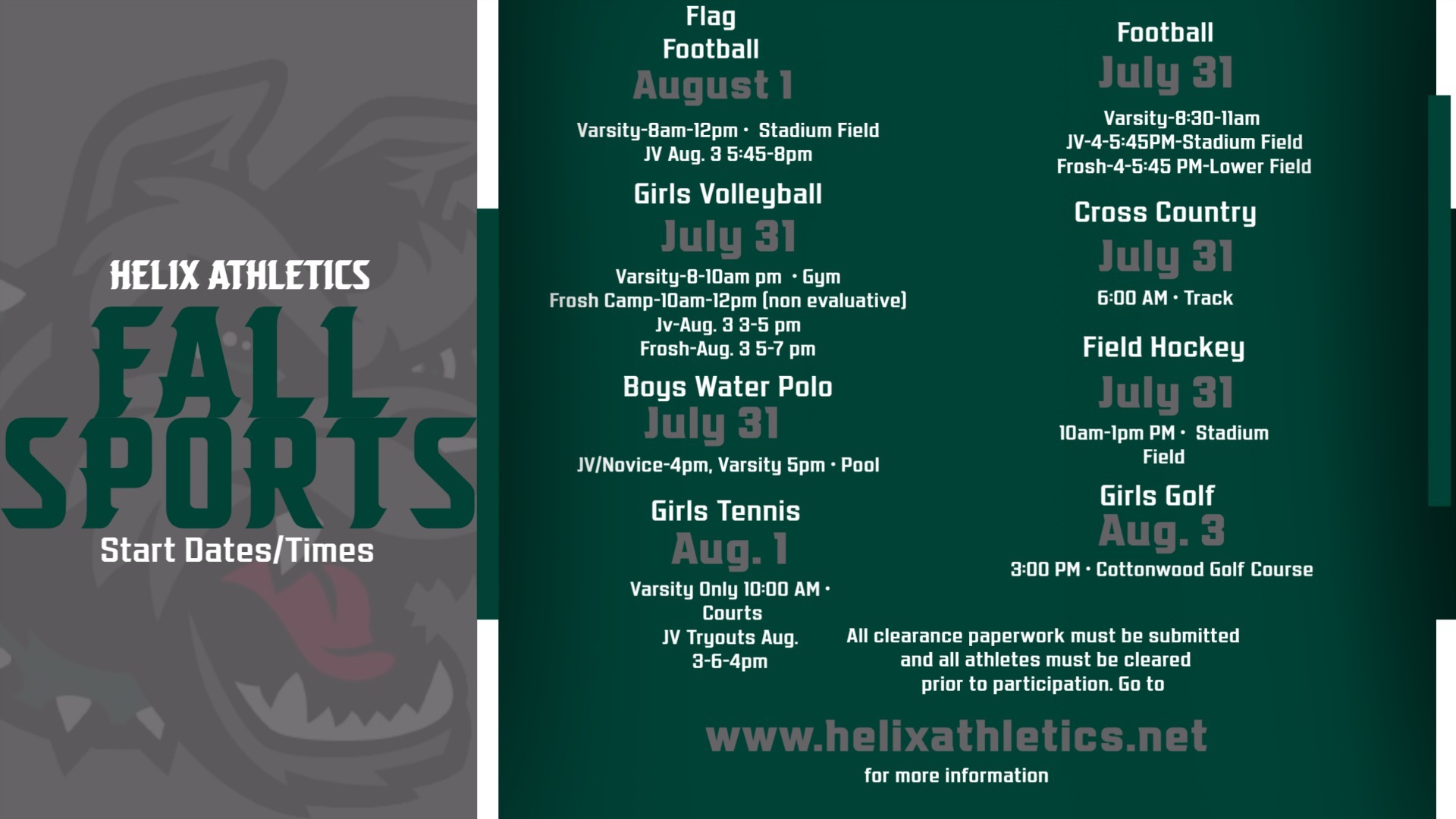 Slide 0 - Fall Sports Start July 31