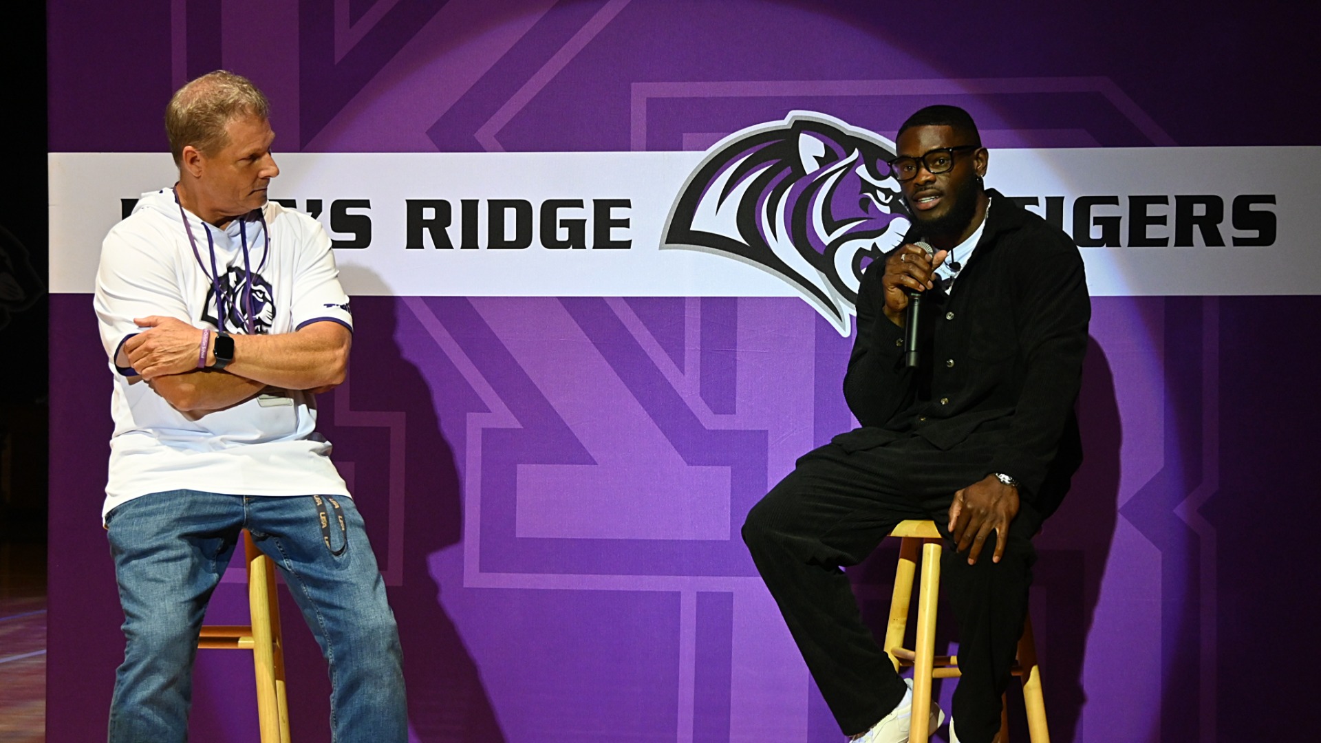 Penny Hart and Mike Power, Athletic Director at KRCS homecoming pep rally