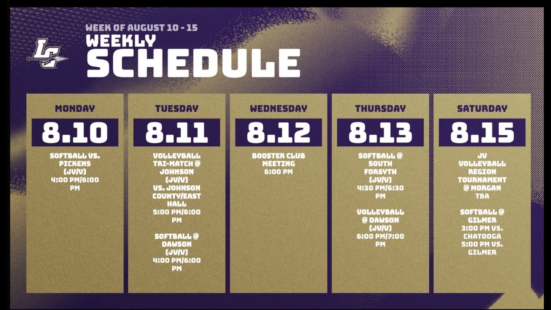 Slide 0 - Athletic Schedule for the Week 8-10 through 8-15