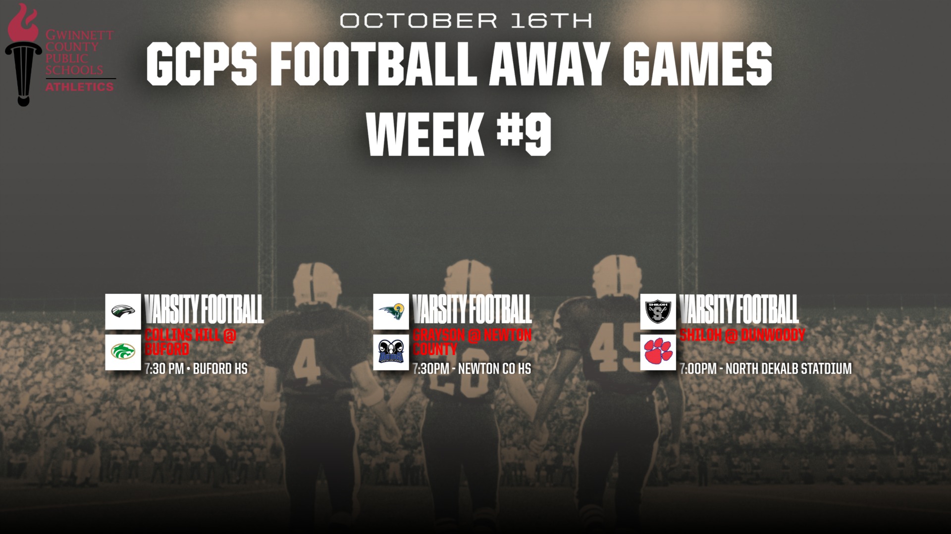 GCPS Varsity Football Week #9 Away Games out of District
