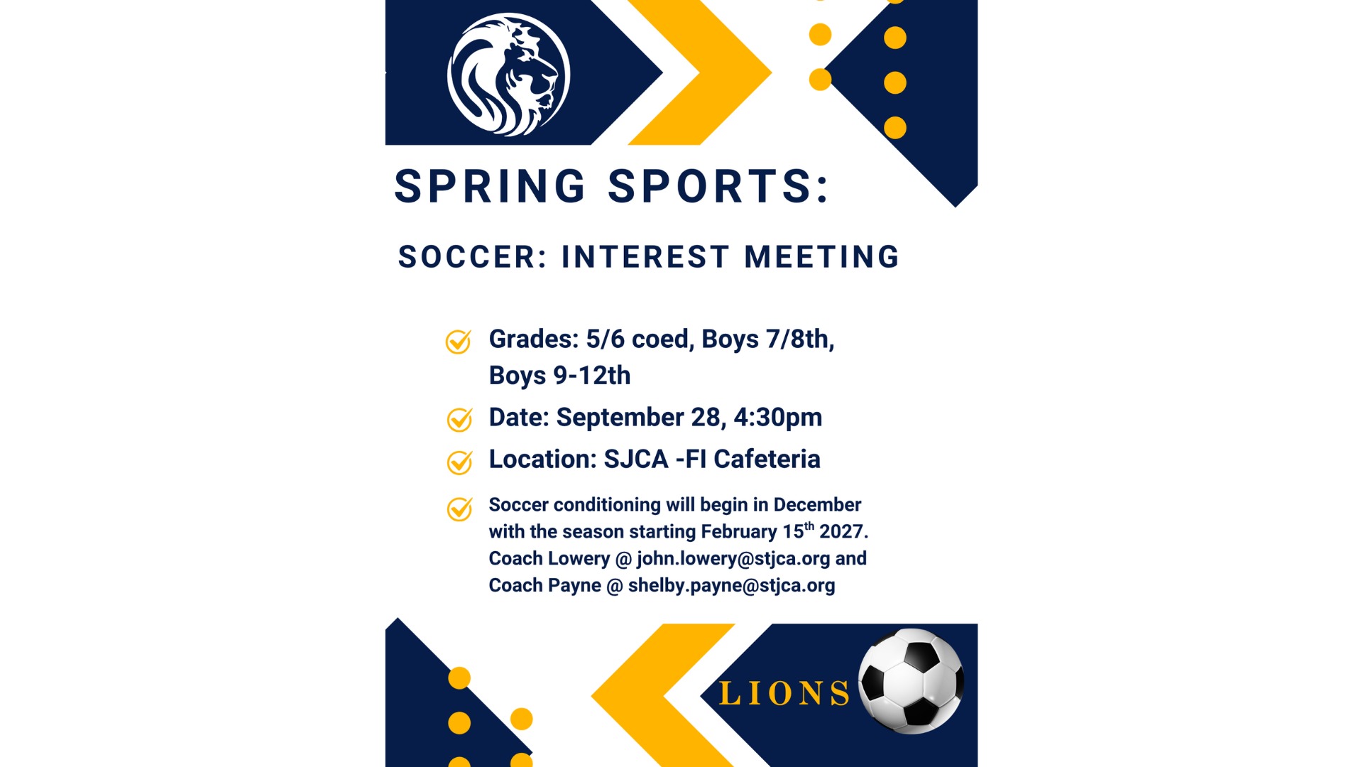 Slide 0 - 5-6th Coed, Boys 7-8th and Boys 9-12th interest meeting. Parents please meet in the Cafeteria on 9/28 -4:30pm