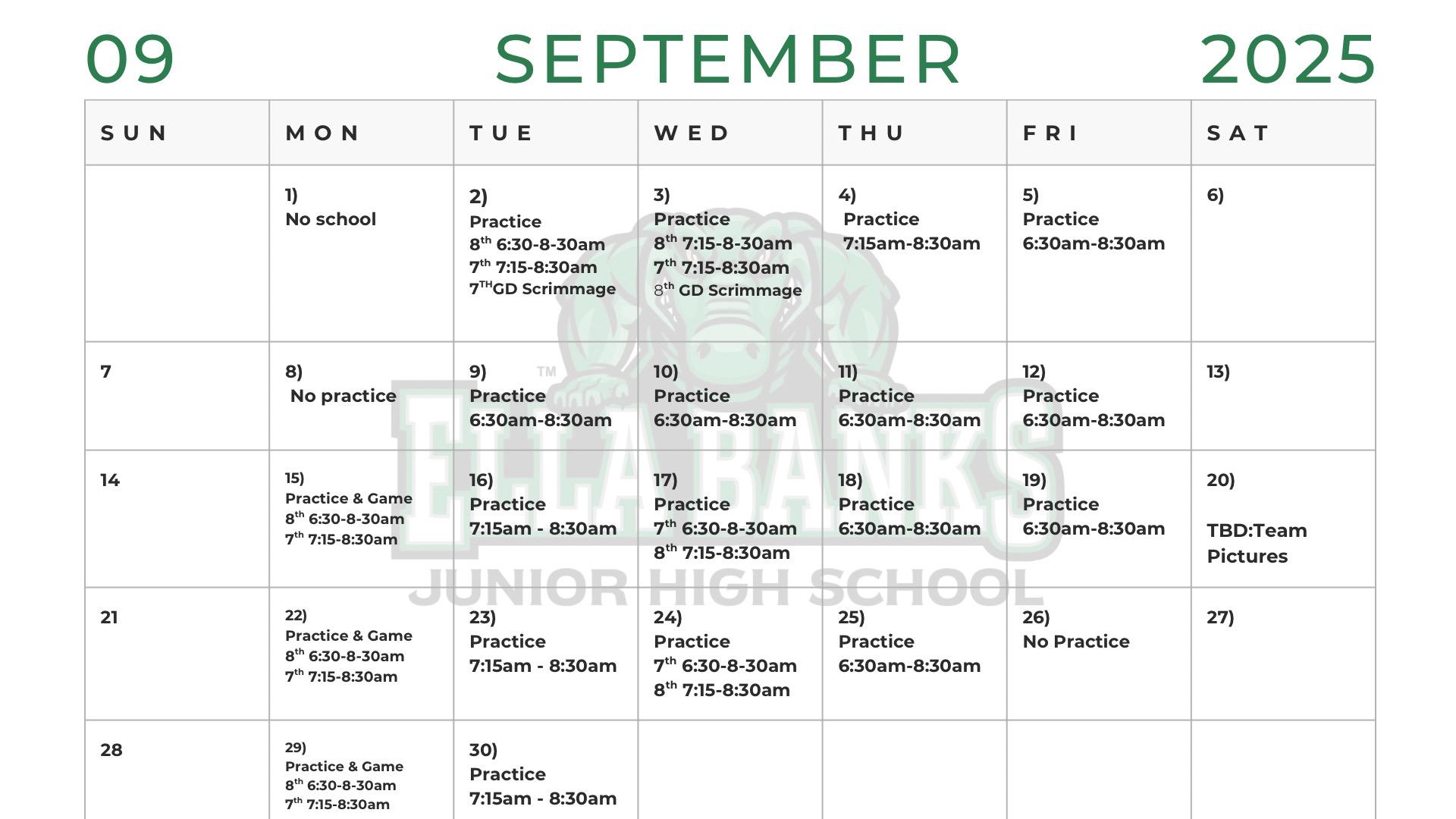 Slide 2 - September Practice Schedule 