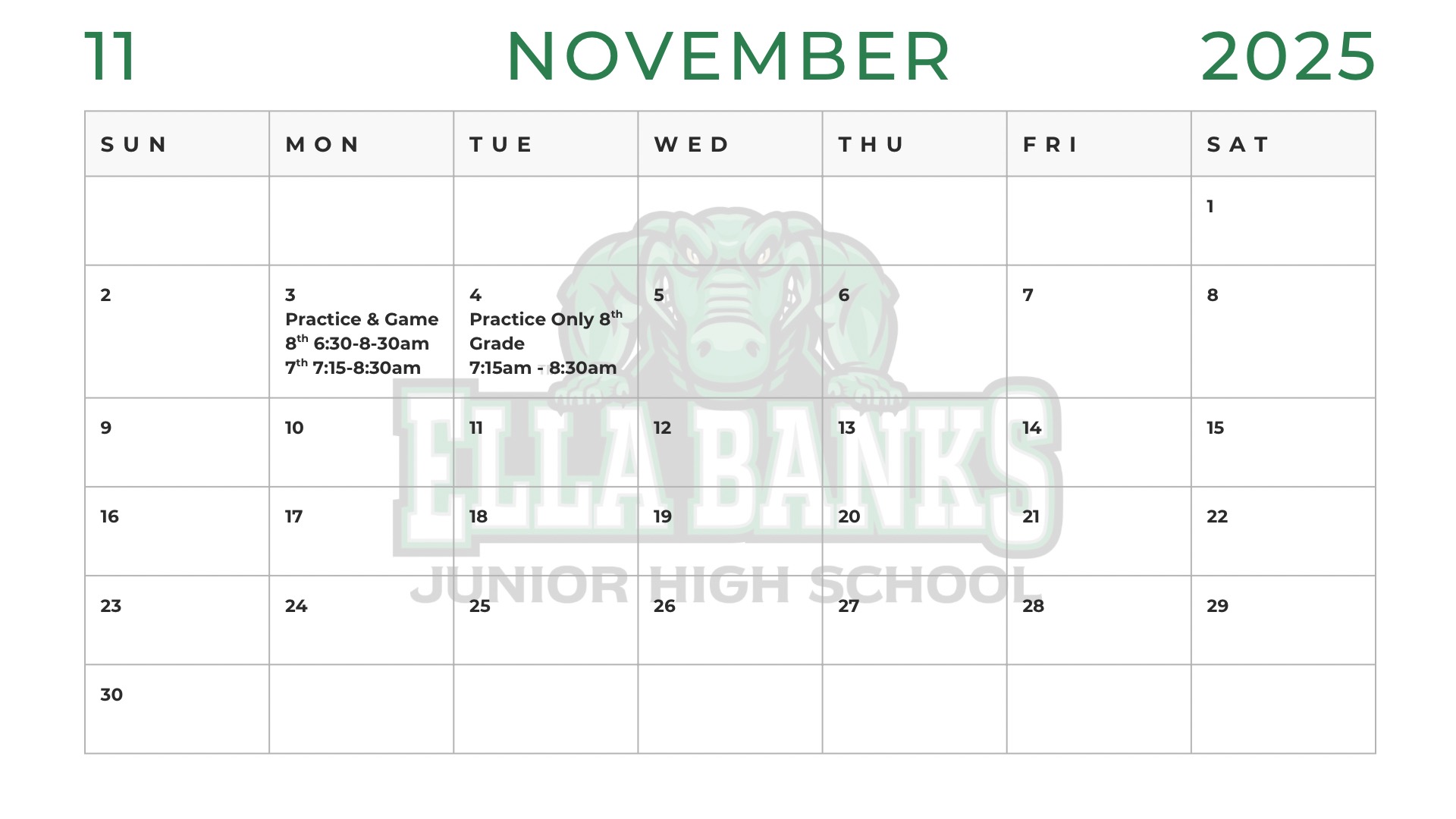 Slide 0 - November Practice Schedule 