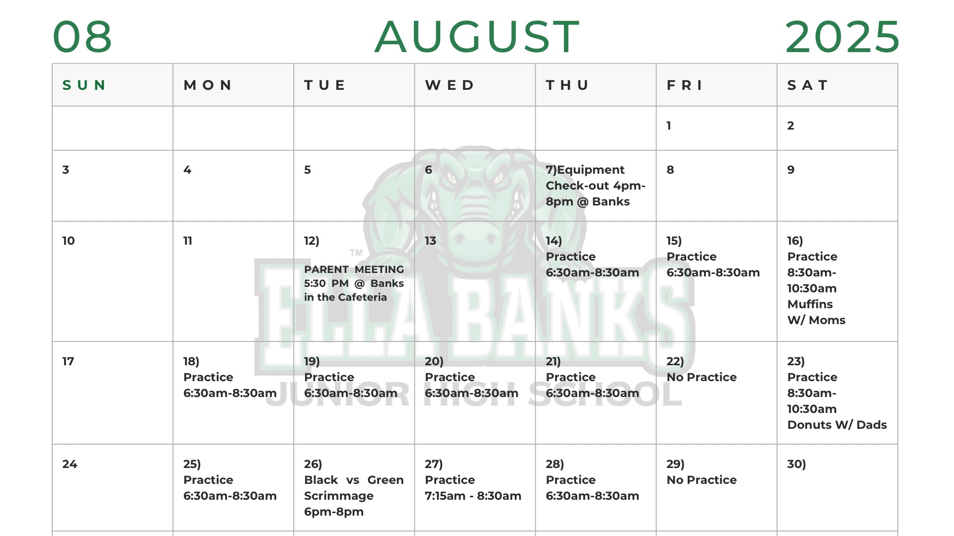 Slide 3 - August Practice Schedule 