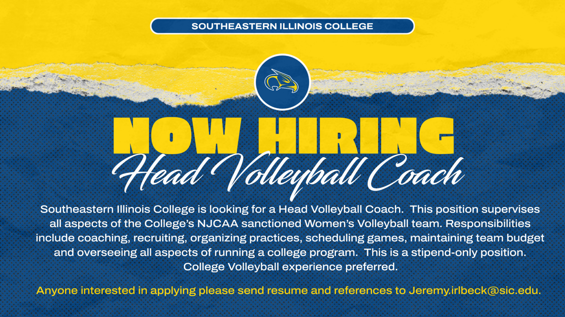Slide 1 - NOW HIRING - HEAD VOLLEYBALL COACH