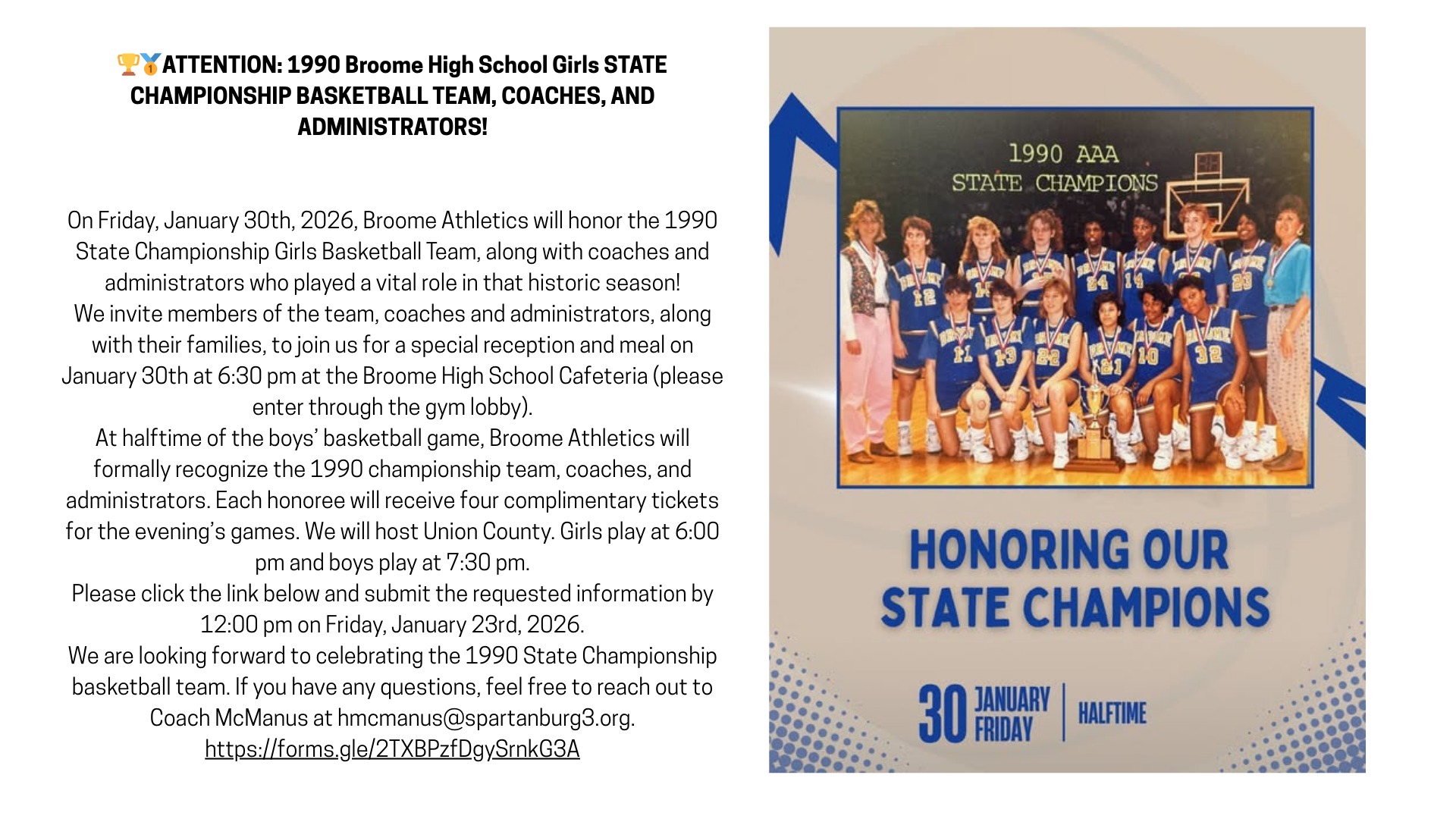 Slide 1 - 1990 State Champion Girls Basketball Recognition