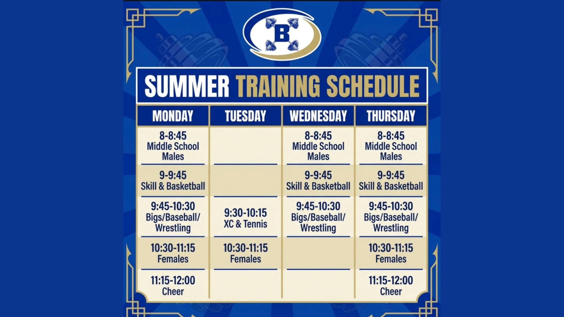 Slide 0 - Summer Weights Schedule