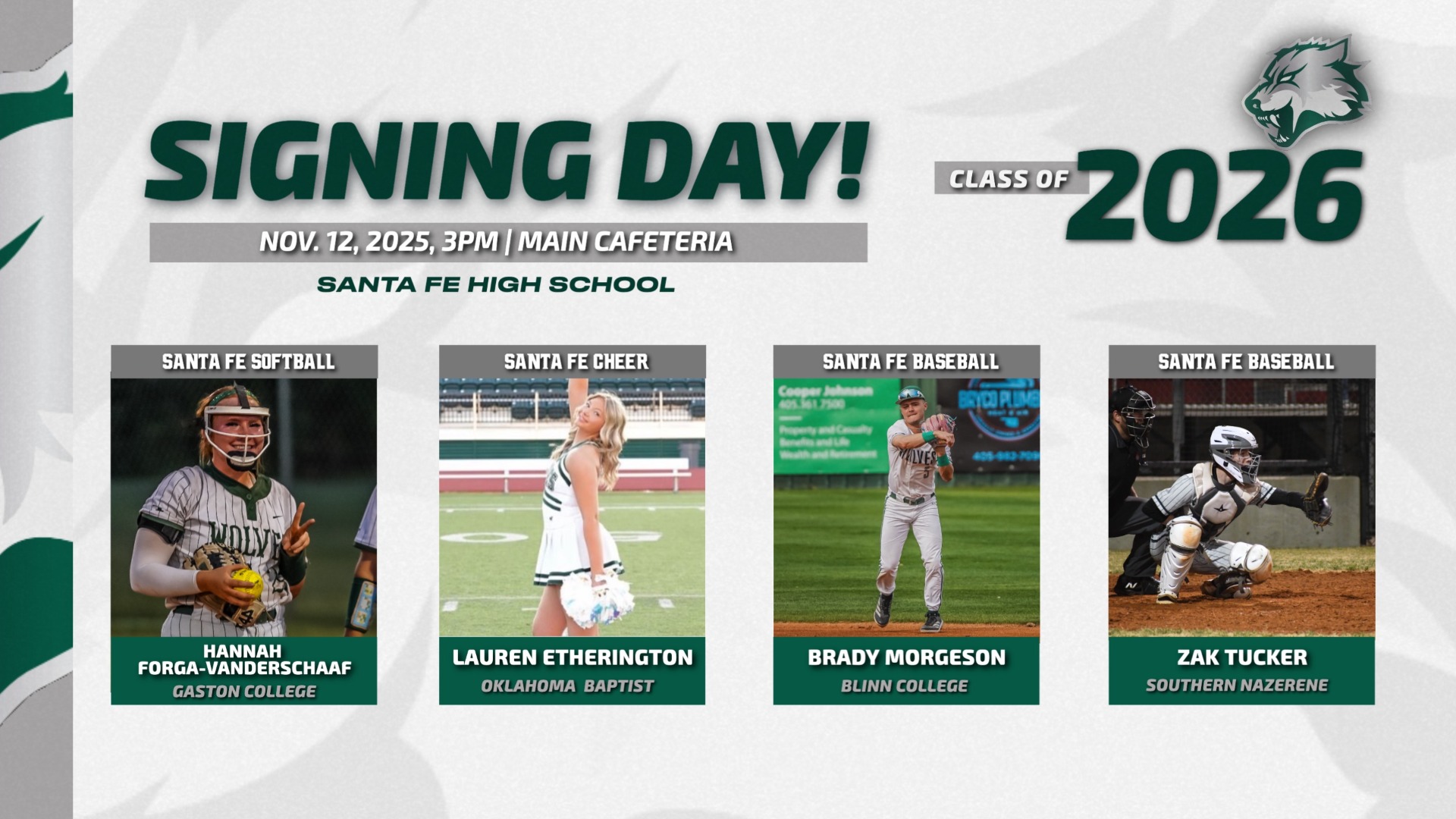 College signings today in the Main Cafeteria at 3 pm.